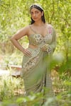 Soniya G_Green Georgette, Chiffon Embroidery, Sequins Sage Pre-draped Saree And Blouse Set _at_Aza_Fashions