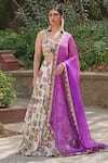 Buy_Soniya G_Ivory Georgette Sequins, Embroidery Round Neck Floral Lehenga Set _at_Aza_Fashions