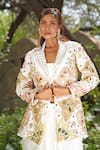 Buy_Soniya G_Ivory Embroidery Round Neck Embellished Draped Skirt And Blazer Set _Online_at_Aza_Fashions