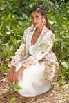 Buy_Soniya G_Ivory Embroidery Round Neck Embellished Draped Skirt And Blazer Set 