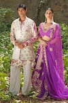 Soniya G_Purple Sequins, Embroidery V-neck Royal Silk Blend Lehenga Set _at_Aza_Fashions