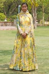 Shop_Soniya G_Yellow Sequins, Embroidery Round Neck Floral Print Anarakali With Dupatta _at_Aza_Fashions