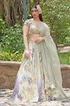 Buy_Soniya G_Blue Crepe, Silk Embroidery Round Neck Pastel Threadwork Lehenga Set _at_Aza_Fashions