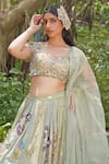 Soniya G_Blue Crepe, Silk Embroidery Round Neck Pastel Threadwork Lehenga Set _at_Aza_Fashions