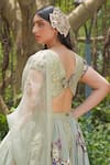 Buy_Soniya G_Blue Crepe, Silk Embroidery Round Neck Pastel Threadwork Lehenga Set 