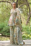 Buy_Soniya G_Green Georgette, Chiffon Embroidery V-neck Floral Print Kurta Set _Online_at_Aza_Fashions