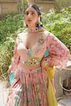 Soniya G_Blush Silk, Organza, Georgette Sequins, Mirrors, Beads Floral Print Lehenga Set _Online_at_Aza_Fashions