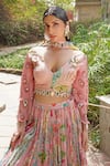 Buy_Soniya G_Blush Silk, Organza, Georgette Sequins, Mirrors, Beads Floral Print Lehenga Set _Online_at_Aza_Fashions