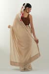Shop_Vinusto_Beige Chanderi Lace, Smocking Square Neck Handwoven Saree Set _at_Aza_Fashions