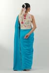 Shop_Vinusto_Turquoise Chanderi Round Neck Multi Color Handwoven Saree Set _at_Aza_Fashions