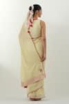 Shop_Vinusto_Yellow Chanderi Embroidery Round Neck Floral Applique Butter Saree Set _at_Aza_Fashions