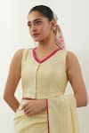 Shop_Vinusto_Yellow Chanderi Embroidery Round Neck Floral Applique Butter Saree Set _Online_at_Aza_Fashions