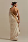 Shop_Vinusto_Ivory Chanderi Embroidery, Zari Sweetheart Neck Cut Dana Saree Set _at_Aza_Fashions
