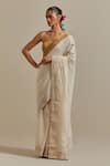 Shop_Vinusto_Ivory Chanderi Embroidery, Zari Sweetheart Neck Cut Dana Saree Set _Online_at_Aza_Fashions