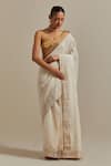 Buy_Vinusto_Ivory Chanderi Embroidery, Zari Sweetheart Neck Cut Dana Saree Set _at_Aza_Fashions