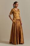Shop_Vinusto_Gold Chanderi Lace, Embroidery V-neck Handwoven Zari Set _Online_at_Aza_Fashions