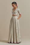Vinusto_Silver Chanderi Embroidery, Lace V-neck And Hot Pink Designer Lehenga Set _Online_at_Aza_Fashions