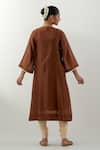 Shop_Vinusto_Brown Chanderi, Cotton Lace Round Neck Handwoven Kurta Set _at_Aza_Fashions