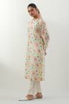 Vinusto_Ivory Chanderi Round Neck Floral Printed Kurta Set _Online_at_Aza_Fashions
