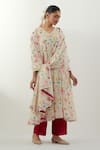 Buy_Vinusto_Ivory Chanderi, Cotton Embroidery, Lace V-neck Floral Printed Anarkali Set _at_Aza_Fashions