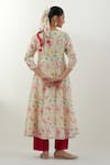 Shop_Vinusto_Ivory Chanderi, Cotton Embroidery, Lace V-neck Floral Printed Anarkali Set _at_Aza_Fashions