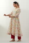 Buy_Vinusto_Ivory Chanderi, Cotton Embroidery, Lace V-neck Floral Printed Anarkali Set _Online_at_Aza_Fashions