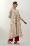 Shop_Vinusto_Ivory Chanderi, Cotton Embroidery, Lace V-neck Floral Printed Anarkali Set _Online_at_Aza_Fashions