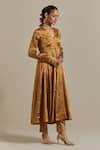 Shop_Vinusto_Gold Chanderi Lace V-neck Handwoven Zari Anarkali Set _Online_at_Aza_Fashions
