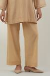 Vinusto_Beige Chanderi Cotton Lace V-neck Handwoven Kurta And Pant Set _Online_at_Aza_Fashions
