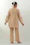 Shop_Vinusto_Beige , Cotton Embroidery V-neck Handwoven Kurta Set _at_Aza_Fashions