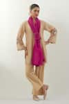 Buy_Vinusto_Beige , Cotton Embroidery V-neck Handwoven Kurta Set _at_Aza_Fashions