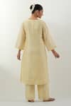 Shop_Vinusto_Yellow Chanderi Embroidery V-neck Butter Handwoven Set _at_Aza_Fashions