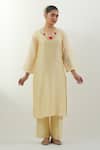 Buy_Vinusto_Yellow Chanderi Embroidery V-neck Butter Handwoven Set _Online_at_Aza_Fashions