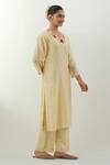Shop_Vinusto_Yellow Chanderi Embroidery V-neck Butter Handwoven Set _Online_at_Aza_Fashions