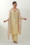 Buy_Vinusto_Yellow Chanderi Embroidery V-neck Butter Handwoven Set _at_Aza_Fashions