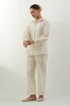 Shop_Vinusto_Ivory Chanderi Embroidery Collared Floral Set _Online_at_Aza_Fashions