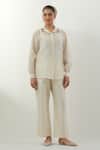 Buy_Vinusto_Ivory Chanderi Embroidery Collared Floral Set _at_Aza_Fashions