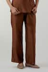 Buy_Vinusto_Brown Chanderi Embroidery V-neck Handwoven Top And Pant Set _Online_at_Aza_Fashions