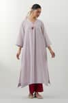 Buy_Vinusto_Lavender Cotton Embroidery, Lace V-neck Hand Kurta Set _at_Aza_Fashions
