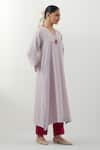 Buy_Vinusto_Lavender Cotton Embroidery, Lace V-neck Hand Kurta Set _Online_at_Aza_Fashions