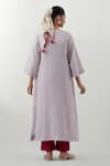 Shop_Vinusto_Lavender Cotton Embroidery, Lace V-neck Hand Kurta Set _at_Aza_Fashions