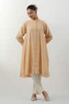 Buy_Vinusto_Beige Cotton Embroidery Mandarin Collar Hand Kurta And Pant Set _at_Aza_Fashions