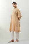Vinusto_Beige Cotton Embroidery Mandarin Collar Hand Kurta And Pant Set _Online_at_Aza_Fashions