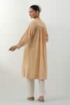 Shop_Vinusto_Beige Cotton Embroidery Mandarin Collar Hand Kurta And Pant Set _at_Aza_Fashions