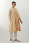 Buy_Vinusto_Beige Cotton Embroidery Mandarin Collar Hand Kurta And Pant Set _Online_at_Aza_Fashions