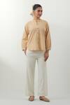 Buy_Vinusto_Beige Cotton Embroidery, Lace Round Neck Textured Shirt And Pant Set _at_Aza_Fashions