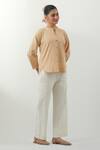 Vinusto_Beige Cotton Embroidery, Lace Round Neck Textured Shirt And Pant Set _Online_at_Aza_Fashions
