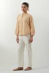 Buy_Vinusto_Beige Cotton Embroidery, Lace Round Neck Textured Shirt And Pant Set _Online_at_Aza_Fashions