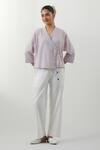Buy_Vinusto_Lavender Cotton Tassels V-neck Textured Shirt And Pant Set _at_Aza_Fashions