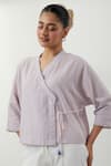 Vinusto_Lavender Cotton Tassels V-neck Textured Shirt And Pant Set _at_Aza_Fashions